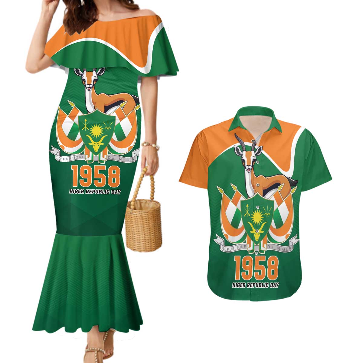 Niger Republic Day Personalized Couples Matching Mermaid Dress and Hawaiian Shirt Fraternite Travail Progres LT9 - Wonder Print Shop