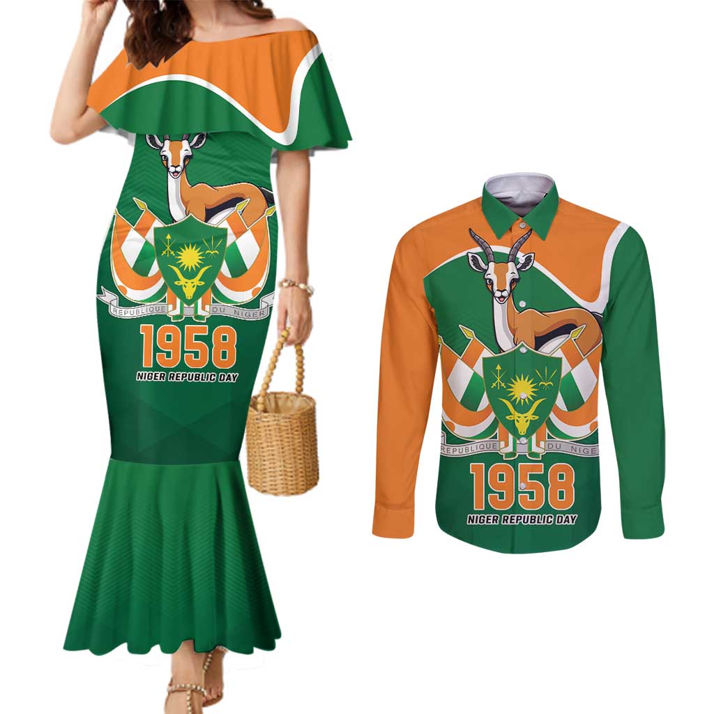 Niger Republic Day Personalized Couples Matching Mermaid Dress and Long Sleeve Button Shirt Fraternite Travail Progres