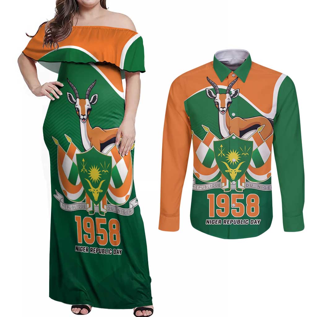 Niger Republic Day Personalized Couples Matching Off Shoulder Maxi Dress and Long Sleeve Button Shirt Fraternite Travail Progres LT9 - Wonder Print Shop