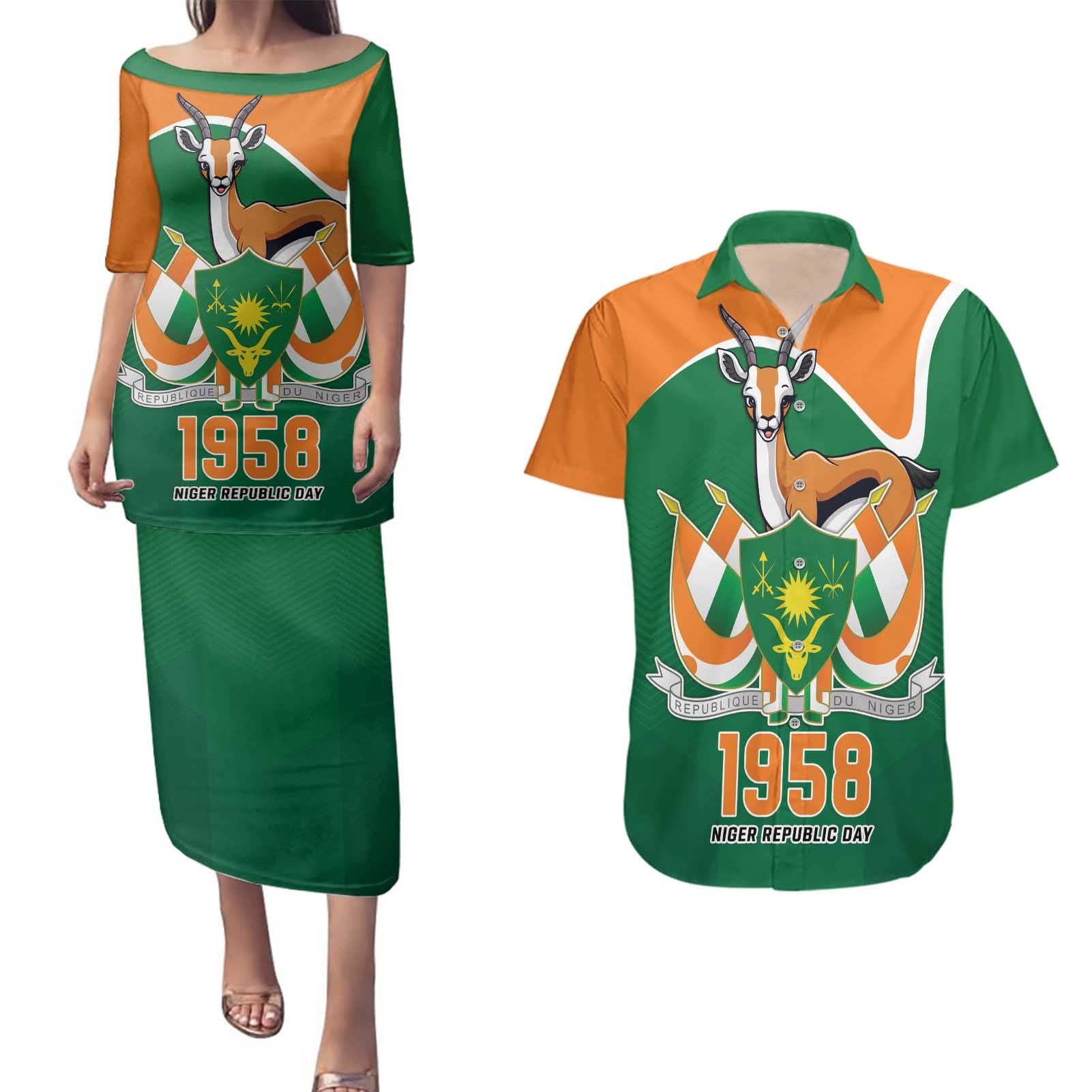Niger Republic Day Personalized Couples Matching Puletasi and Hawaiian Shirt Fraternite Travail Progres LT9 - Wonder Print Shop
