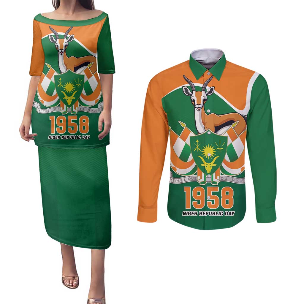 Niger Republic Day Personalized Couples Matching Puletasi and Long Sleeve Button Shirt Fraternite Travail Progres LT9 - Wonder Print Shop