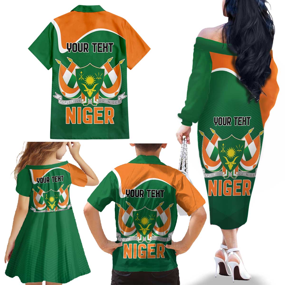 Niger Republic Day Personalized Family Matching Off The Shoulder Long Sleeve Dress and Hawaiian Shirt Fraternite Travail Progres - Wonder Print Shop