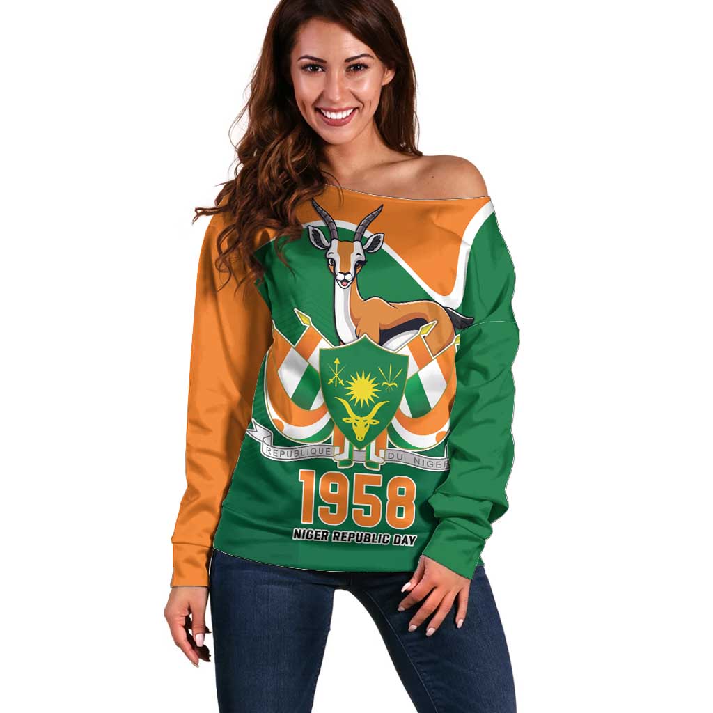 Niger Republic Day Personalized Off Shoulder Sweater Fraternite Travail Progres - Wonder Print Shop