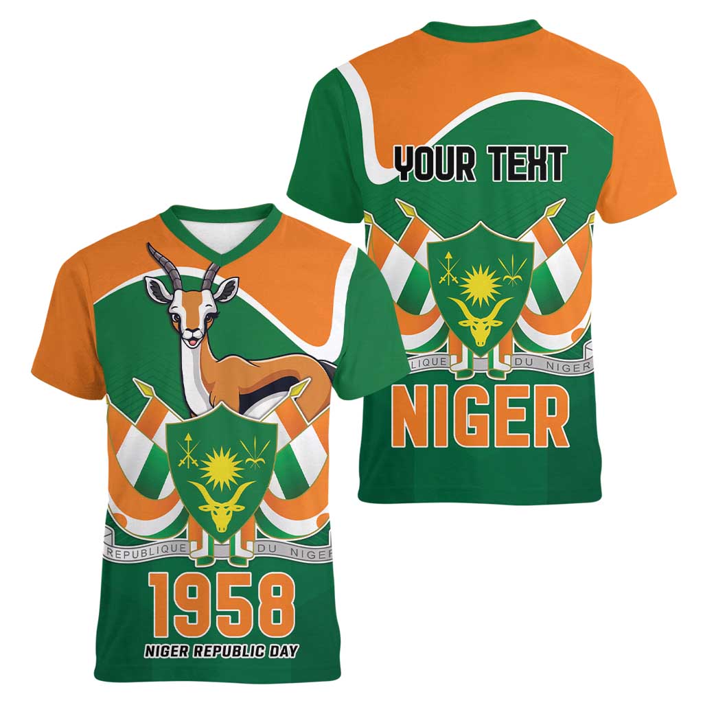 Niger Republic Day Personalized Women V-Neck T-Shirt Fraternite Travail Progres - Wonder Print Shop