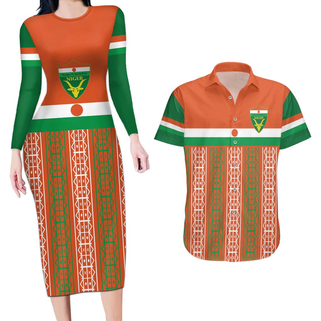 Equipe de Football Du Niger Custom Couples Matching Long Sleeve Bodycon Dress and Hawaiian Shirt LT9 - Wonder Print Shop