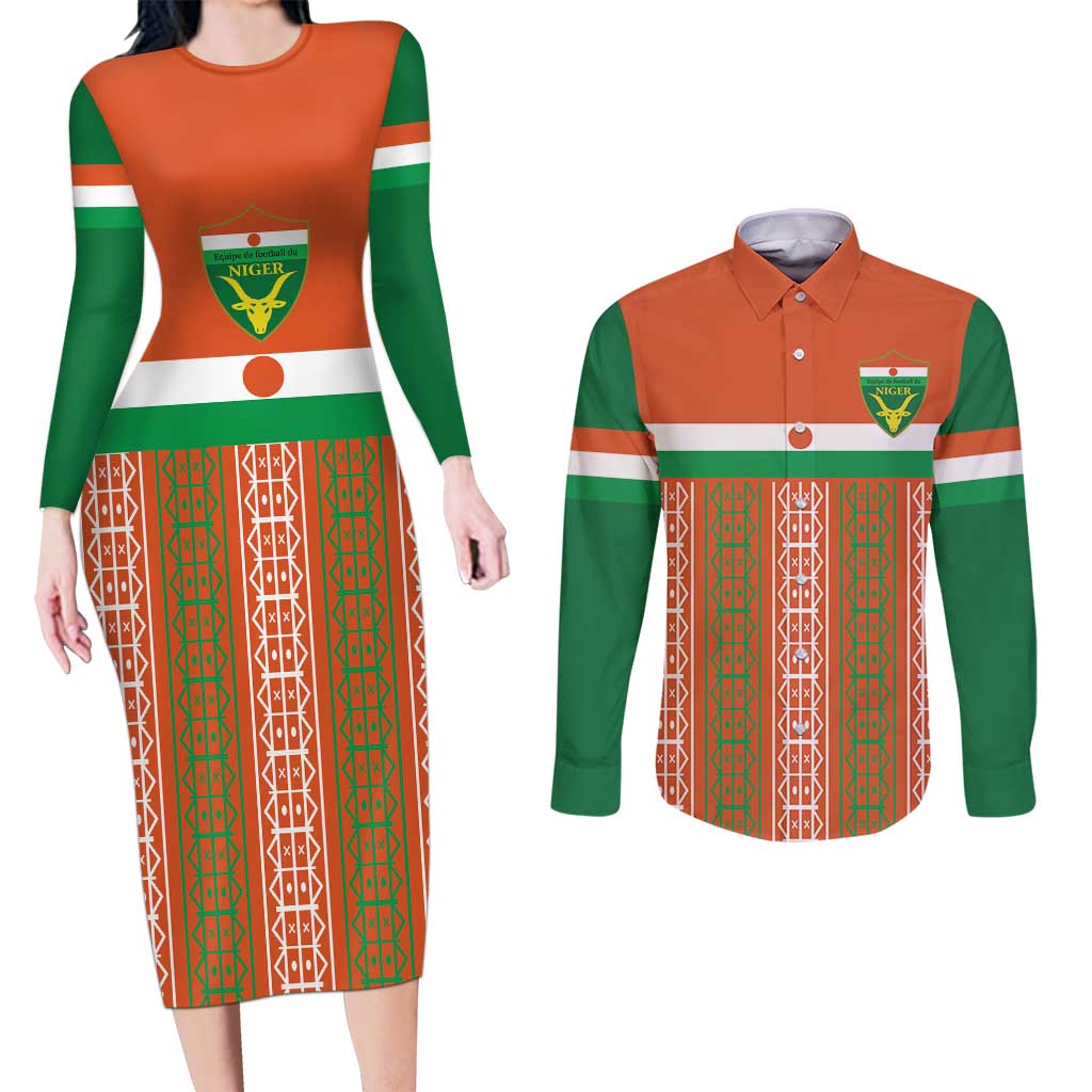 Equipe de Football Du Niger Custom Couples Matching Long Sleeve Bodycon Dress and Long Sleeve Button Shirt LT9 - Wonder Print Shop