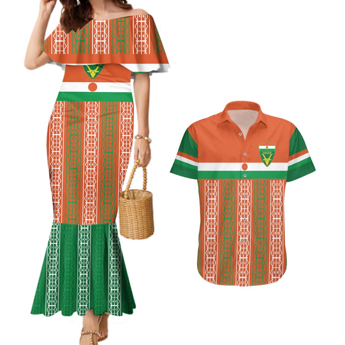 Equipe de Football Du Niger Custom Couples Matching Mermaid Dress and Hawaiian Shirt LT9 - Wonder Print Shop