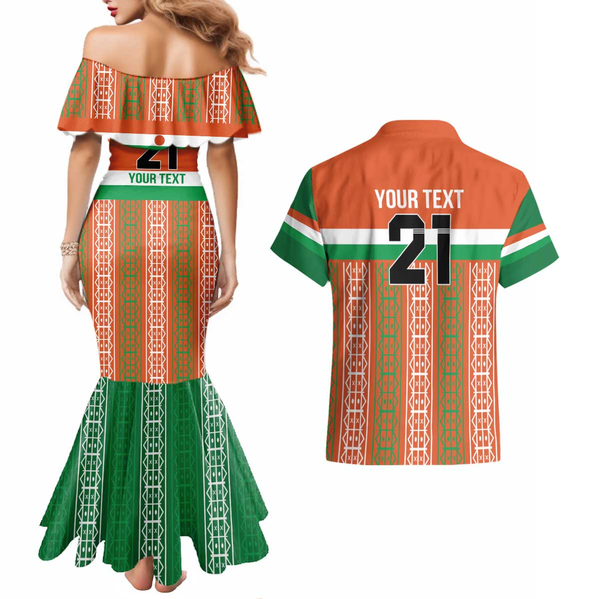Equipe de Football Du Niger Custom Couples Matching Mermaid Dress and Hawaiian Shirt LT9 - Wonder Print Shop