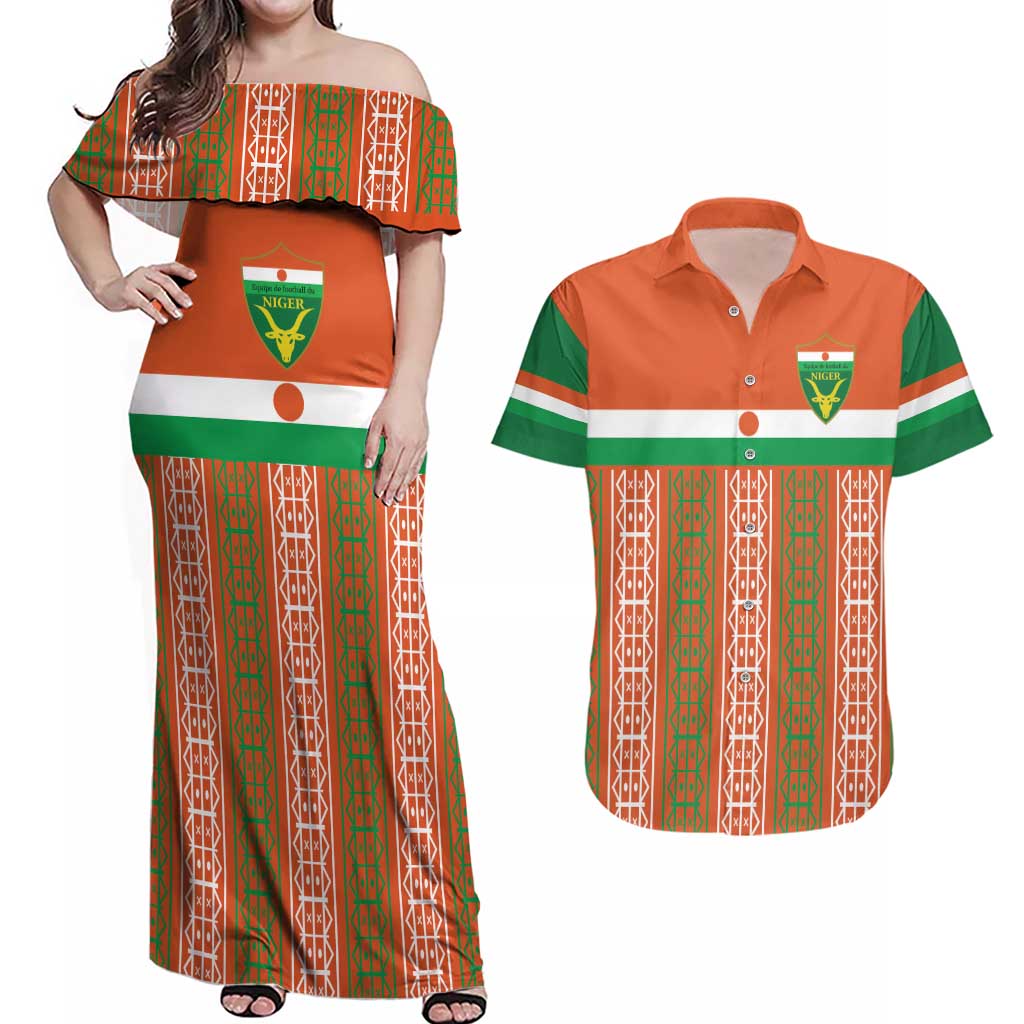 Equipe de Football Du Niger Custom Couples Matching Off Shoulder Maxi Dress and Hawaiian Shirt LT9 - Wonder Print Shop