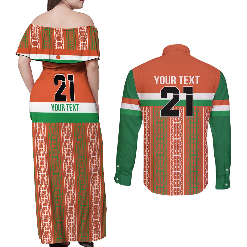Equipe de Football Du Niger Custom Couples Matching Off Shoulder Maxi Dress and Long Sleeve Button Shirt LT9 - Wonder Print Shop