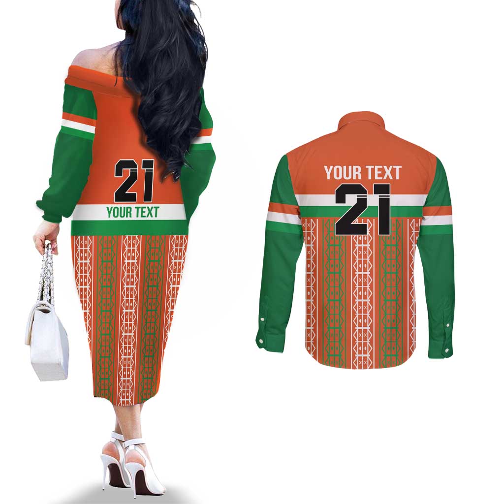Equipe de Football Du Niger Custom Couples Matching Off The Shoulder Long Sleeve Dress and Long Sleeve Button Shirt