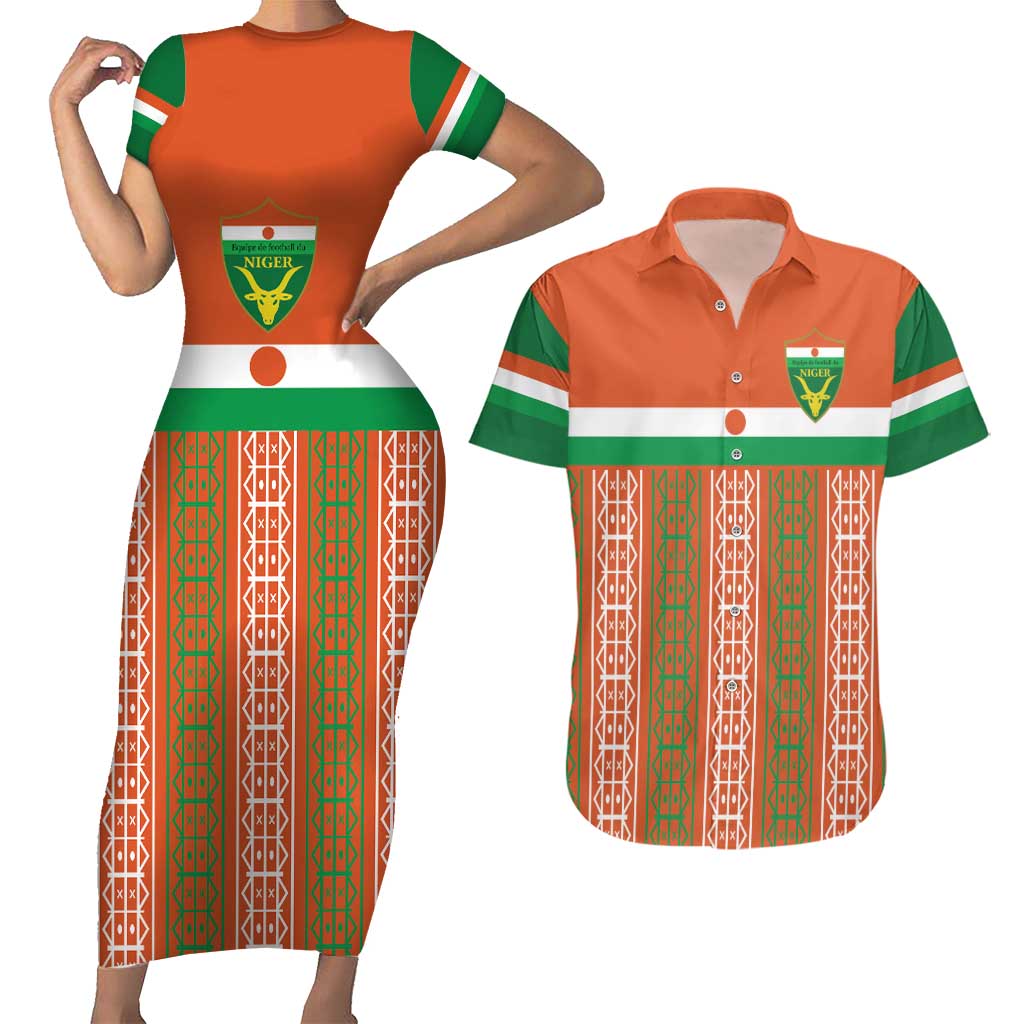 Equipe de Football Du Niger Custom Couples Matching Short Sleeve Bodycon Dress and Hawaiian Shirt LT9 - Wonder Print Shop