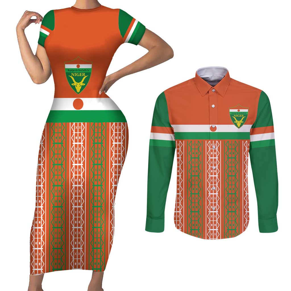 Equipe de Football Du Niger Custom Couples Matching Short Sleeve Bodycon Dress and Long Sleeve Button Shirt LT9 - Wonder Print Shop