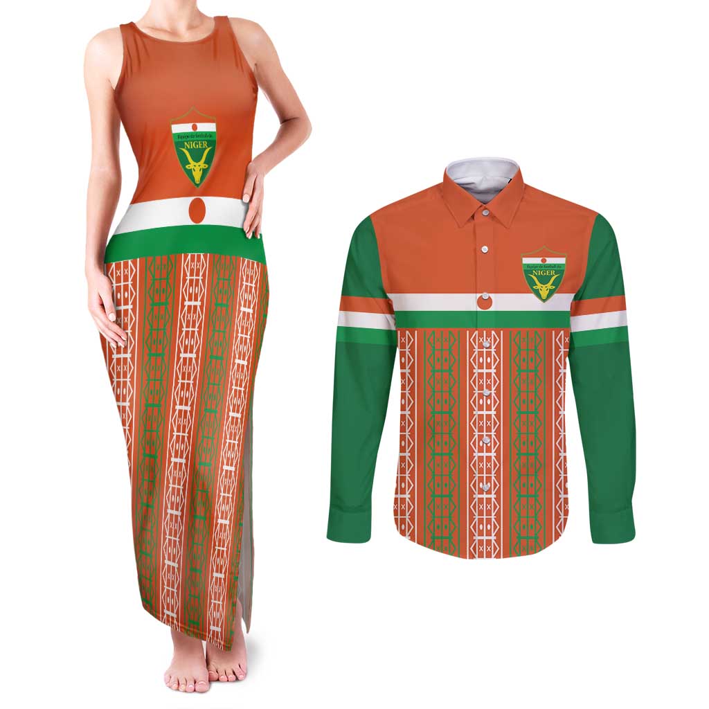 Equipe de Football Du Niger Custom Couples Matching Tank Maxi Dress and Long Sleeve Button Shirt LT9 - Wonder Print Shop