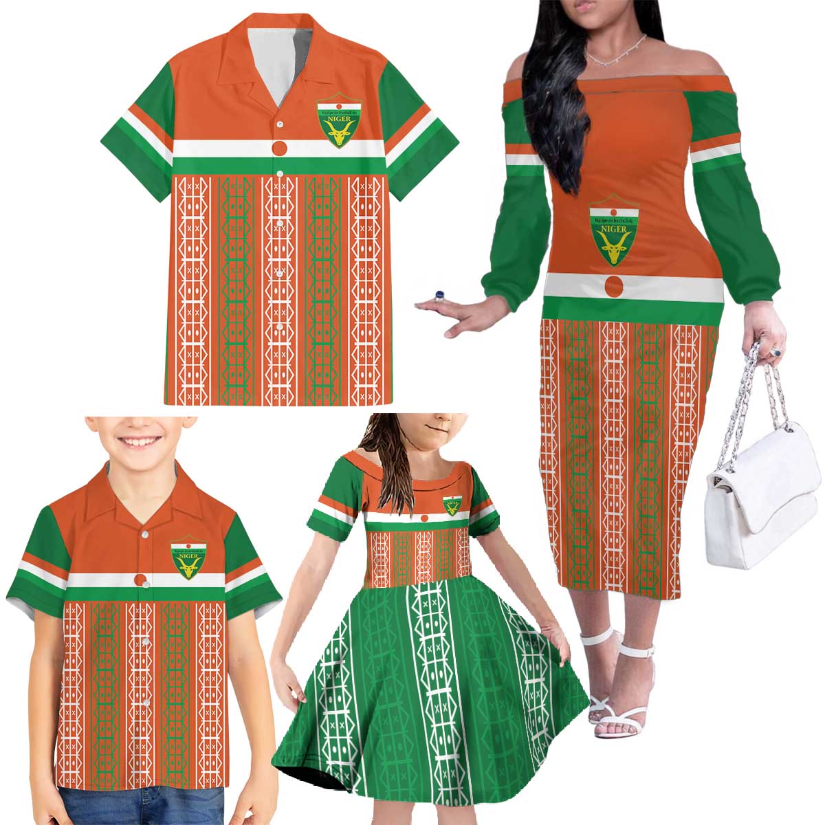 Equipe de Football Du Niger Custom Family Matching Off The Shoulder Long Sleeve Dress and Hawaiian Shirt - Wonder Print Shop