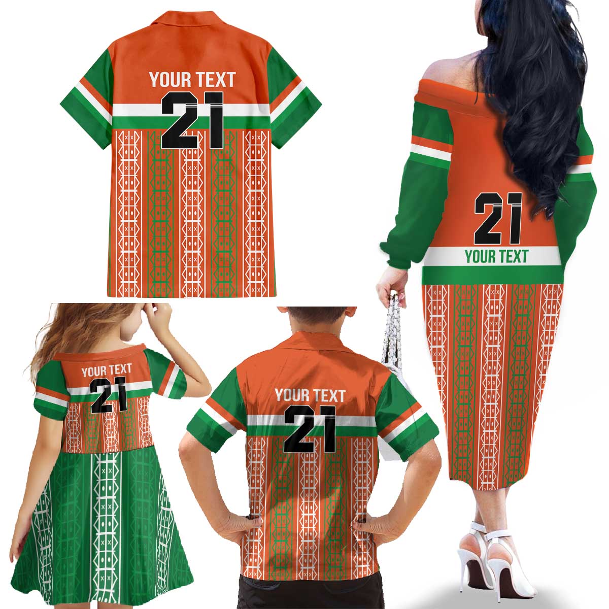 Equipe de Football Du Niger Custom Family Matching Off The Shoulder Long Sleeve Dress and Hawaiian Shirt - Wonder Print Shop