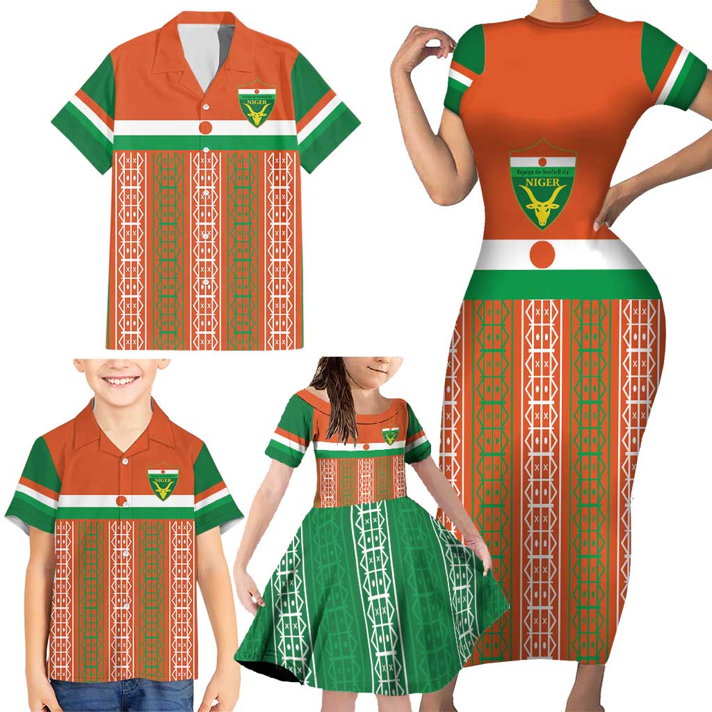 Equipe de Football Du Niger Custom Family Matching Short Sleeve Bodycon Dress and Hawaiian Shirt - Wonder Print Shop