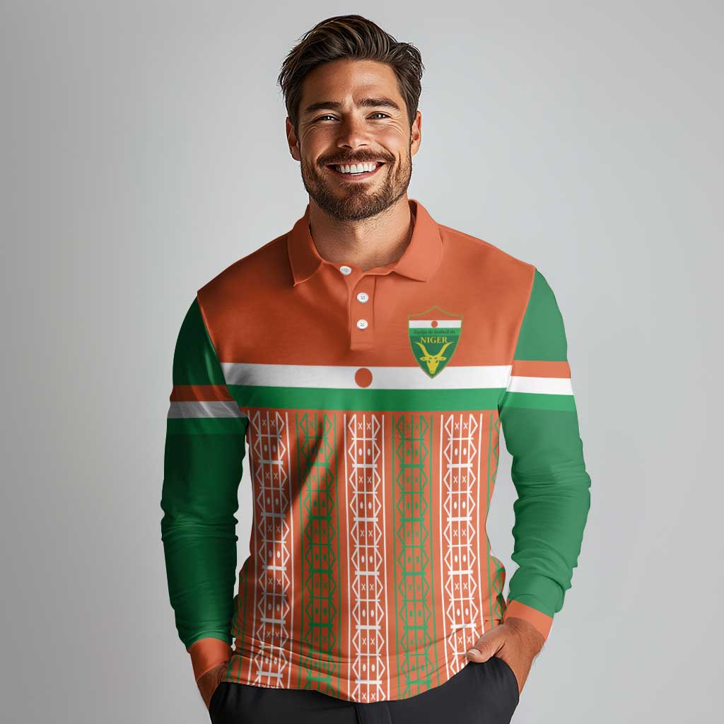 Equipe de Football Du Niger Custom Long Sleeve Polo Shirt - Wonder Print Shop