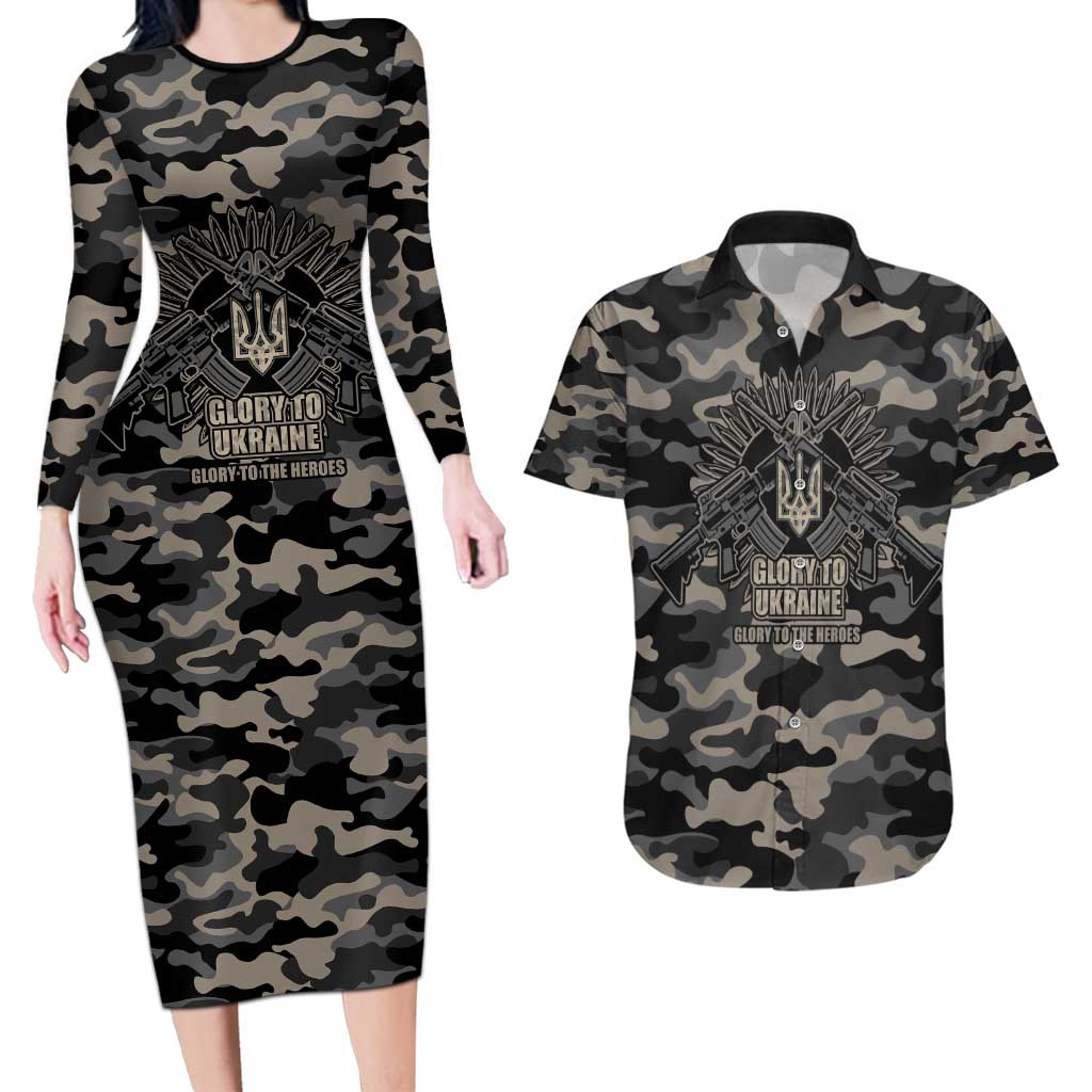 Glory to Ukraine Couples Matching Long Sleeve Bodycon Dress and Hawaiian Shirt Glory to the Heroes