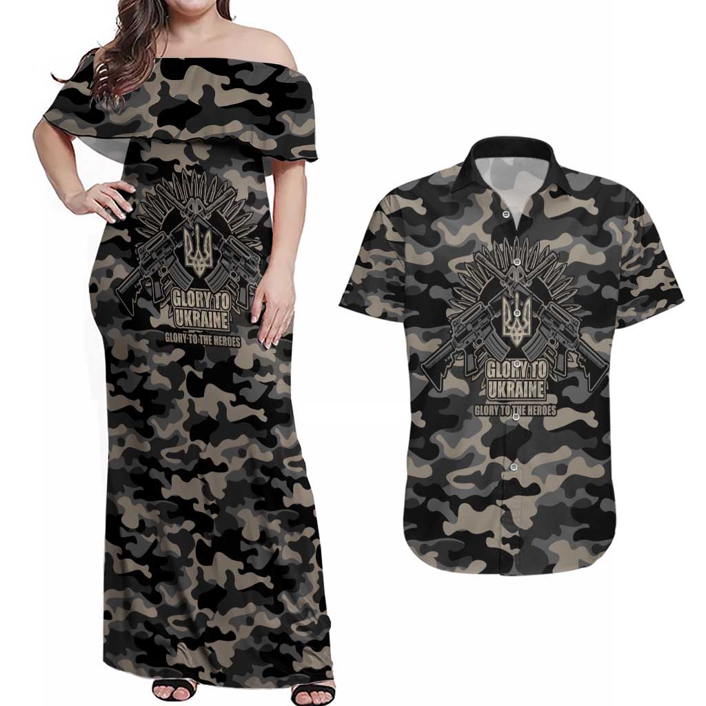 Glory to Ukraine Couples Matching Off Shoulder Maxi Dress and Hawaiian Shirt Glory to the Heroes