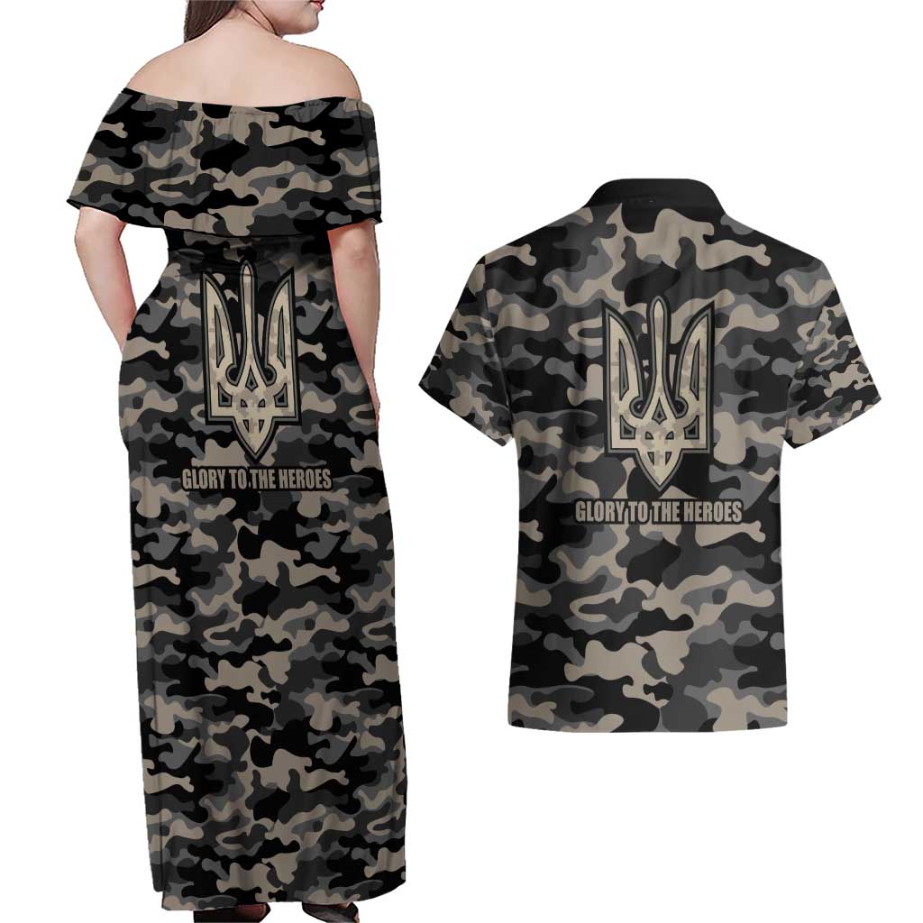 Glory to Ukraine Couples Matching Off Shoulder Maxi Dress and Hawaiian Shirt Glory to the Heroes