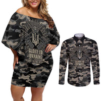 Glory to Ukraine Couples Matching Off Shoulder Short Dress and Long Sleeve Button Shirt Glory to the Heroes