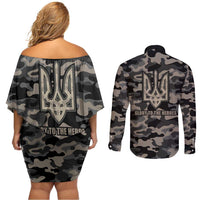 Glory to Ukraine Couples Matching Off Shoulder Short Dress and Long Sleeve Button Shirt Glory to the Heroes