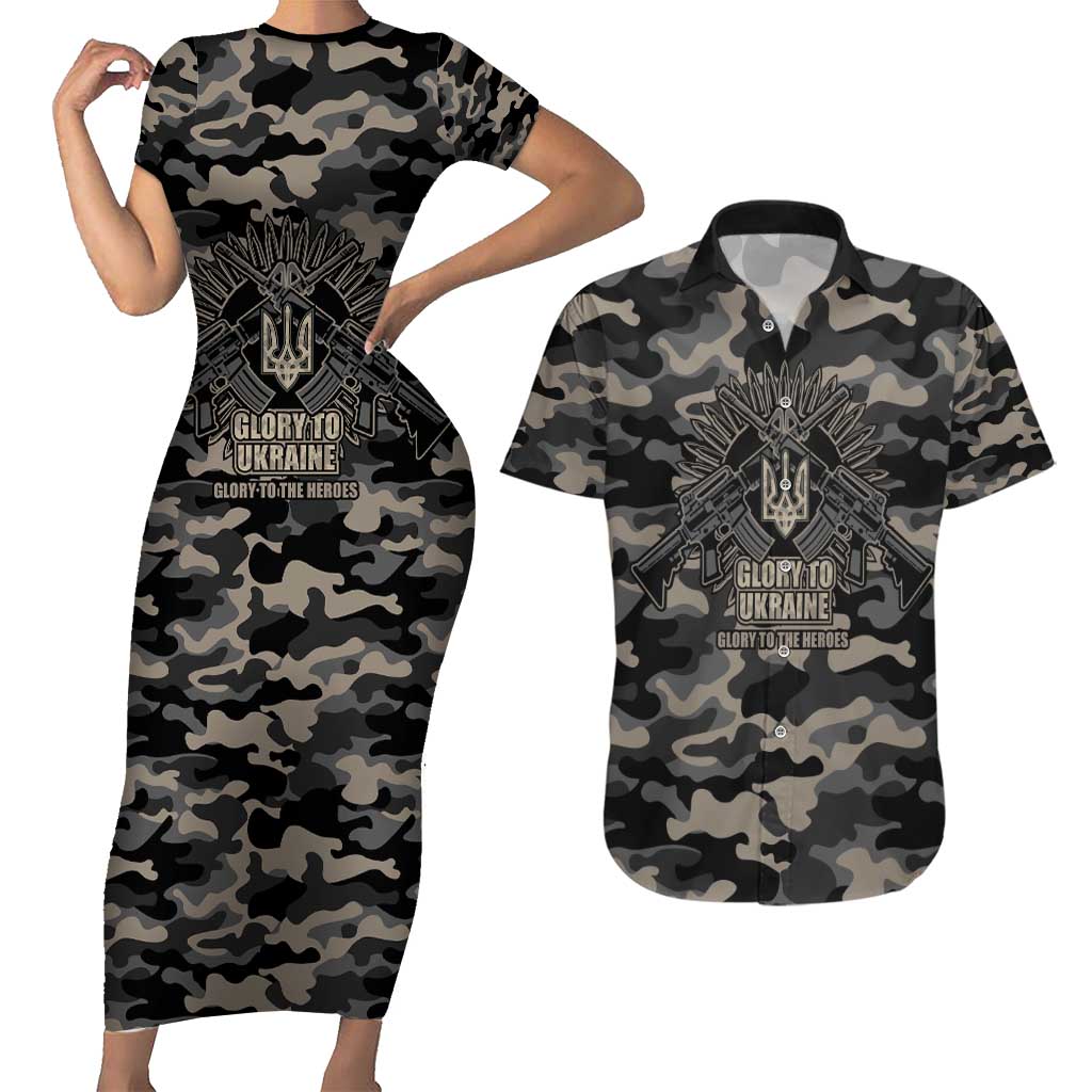 Glory to Ukraine Couples Matching Short Sleeve Bodycon Dress and Hawaiian Shirt Glory to the Heroes