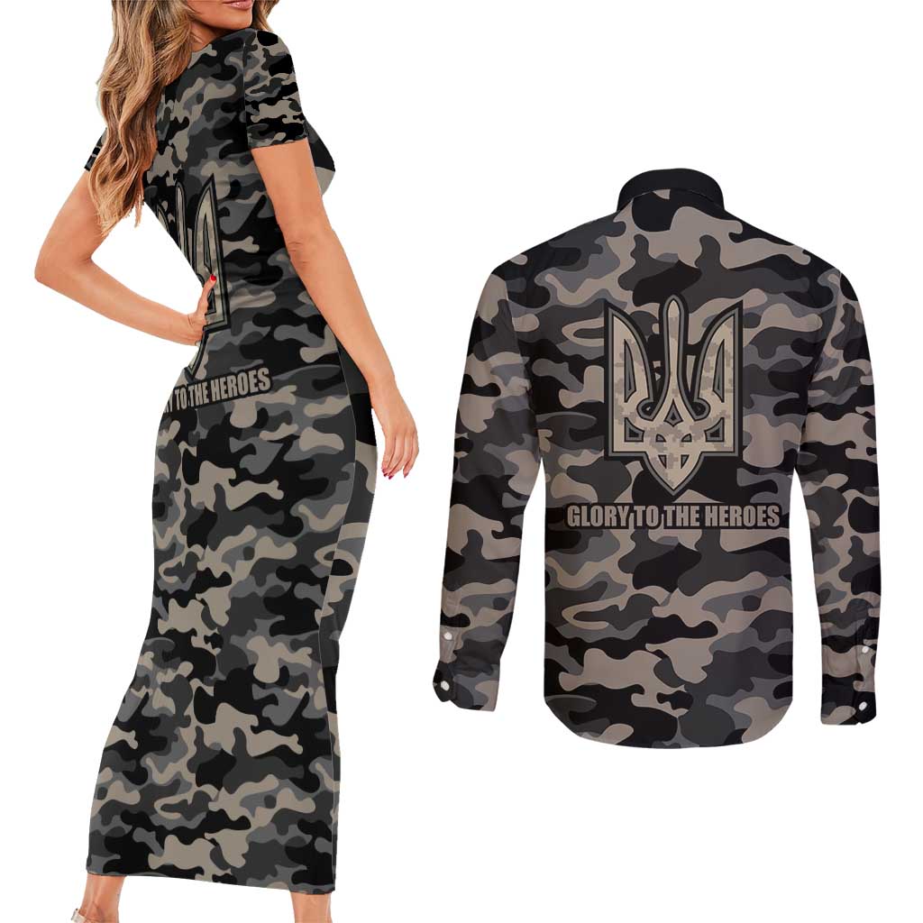 Glory to Ukraine Couples Matching Short Sleeve Bodycon Dress and Long Sleeve Button Shirt Glory to the Heroes