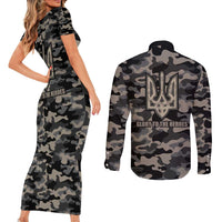 Glory to Ukraine Couples Matching Short Sleeve Bodycon Dress and Long Sleeve Button Shirt Glory to the Heroes