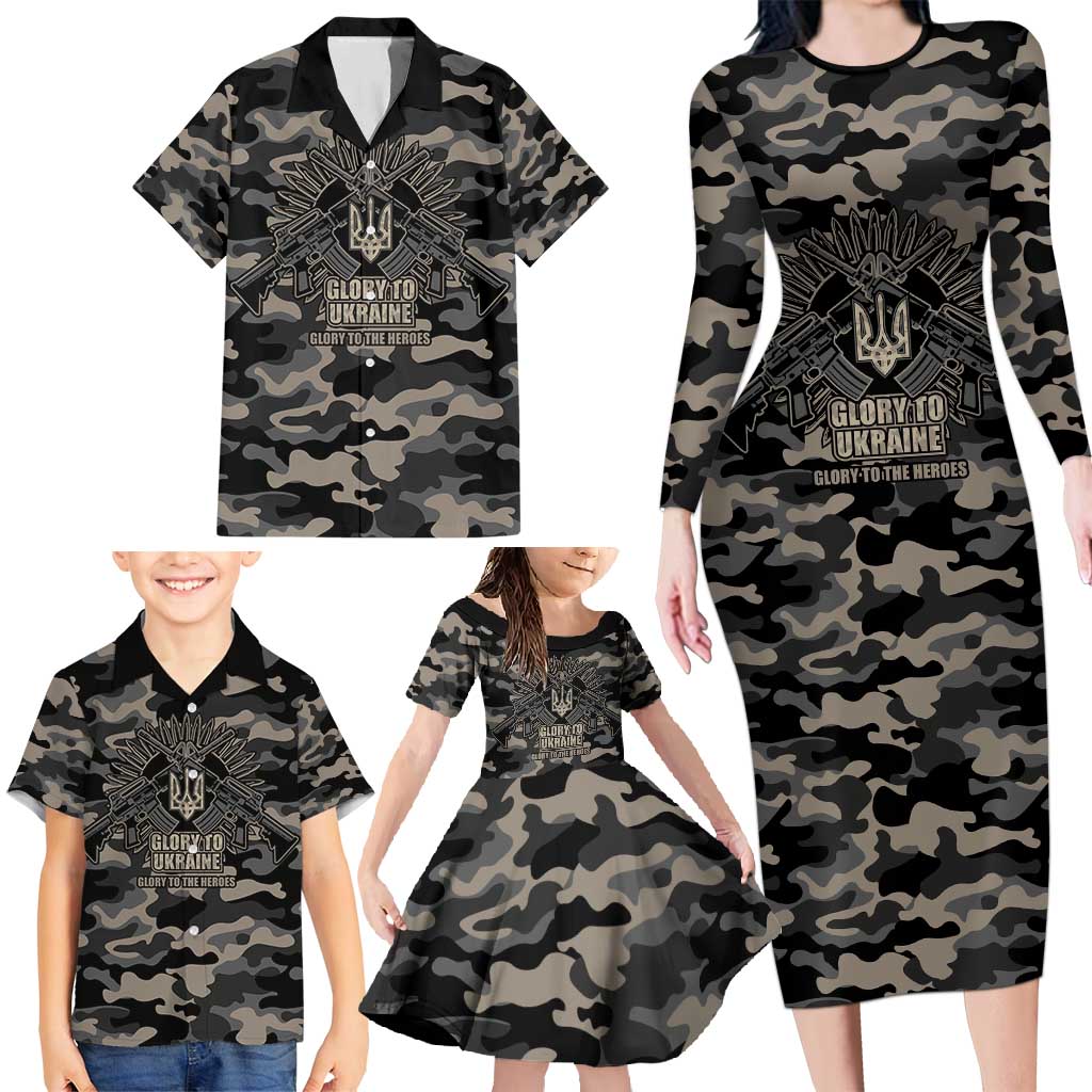 Glory to Ukraine Family Matching Long Sleeve Bodycon Dress and Hawaiian Shirt Glory to the Heroes