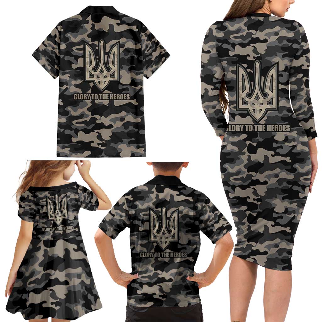 Glory to Ukraine Family Matching Long Sleeve Bodycon Dress and Hawaiian Shirt Glory to the Heroes