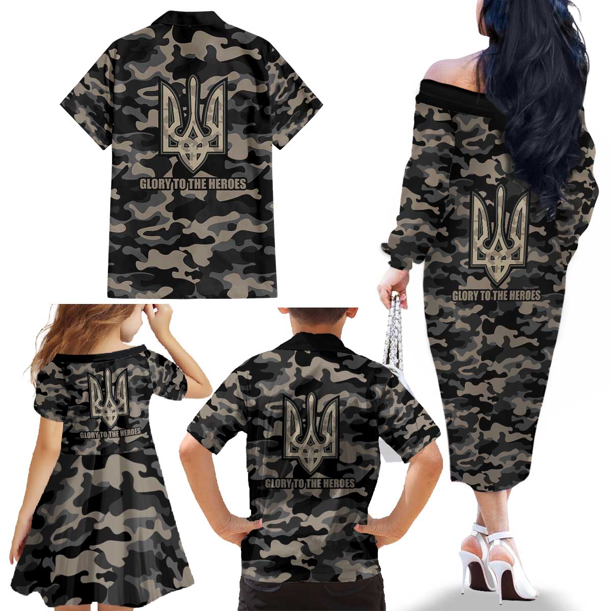 Glory to Ukraine Family Matching Off The Shoulder Long Sleeve Dress and Hawaiian Shirt Glory to the Heroes