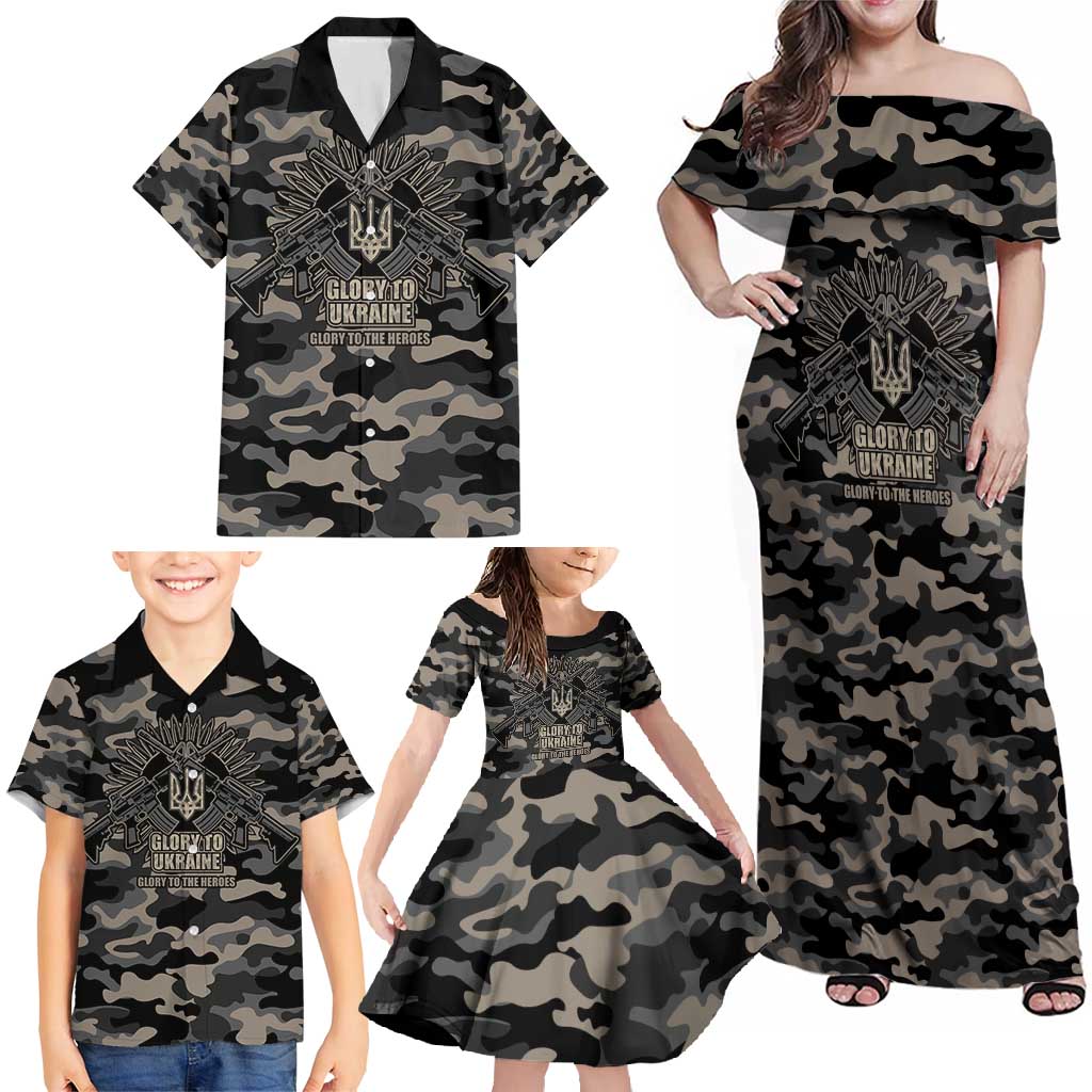 Glory to Ukraine Family Matching Off Shoulder Maxi Dress and Hawaiian Shirt Glory to the Heroes