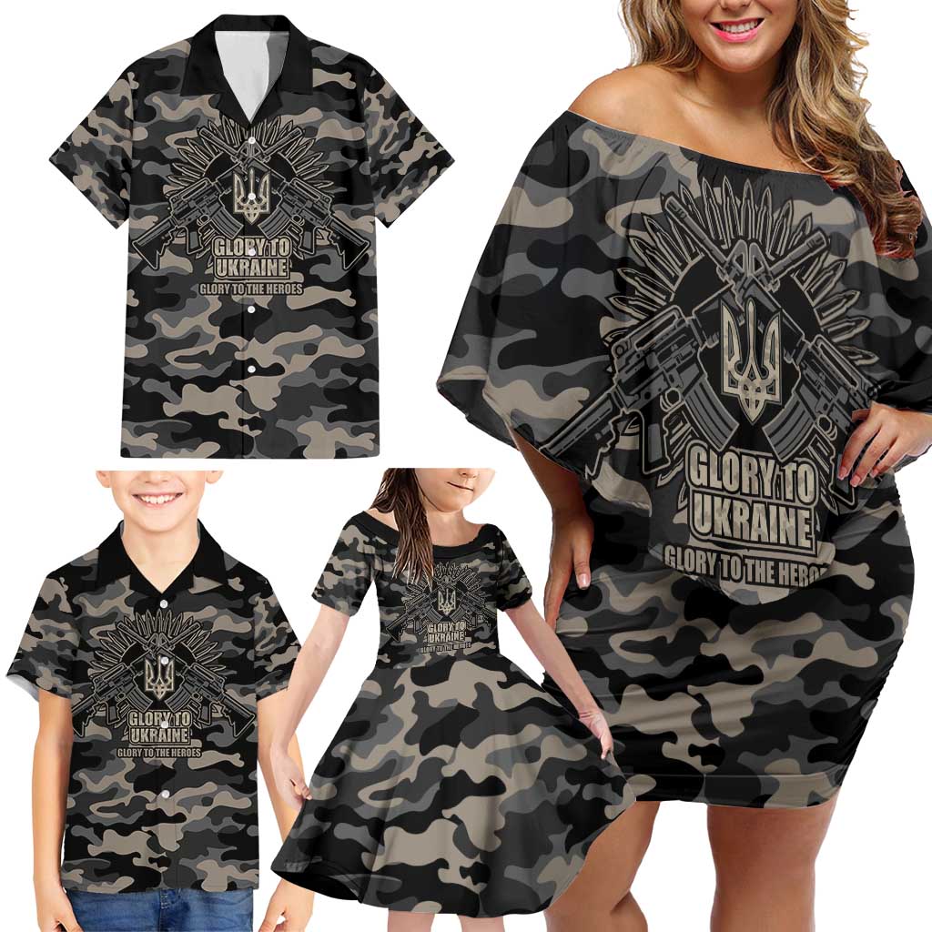 Glory to Ukraine Family Matching Off Shoulder Short Dress and Hawaiian Shirt Glory to the Heroes