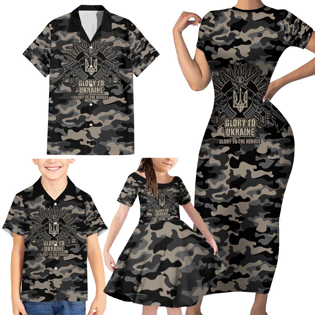 Glory to Ukraine Family Matching Short Sleeve Bodycon Dress and Hawaiian Shirt Glory to the Heroes