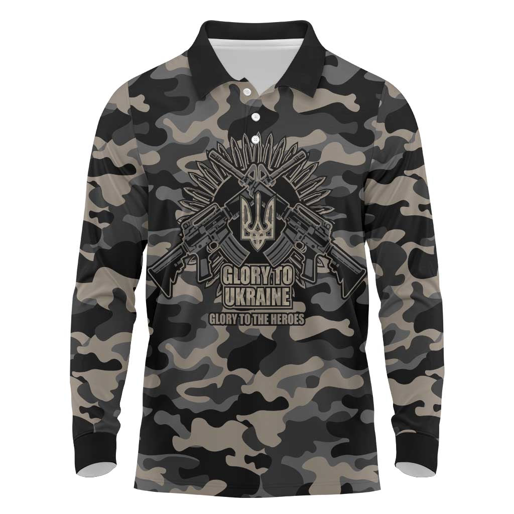 Glory to Ukraine Long Sleeve Polo Shirt Glory to the Heroes