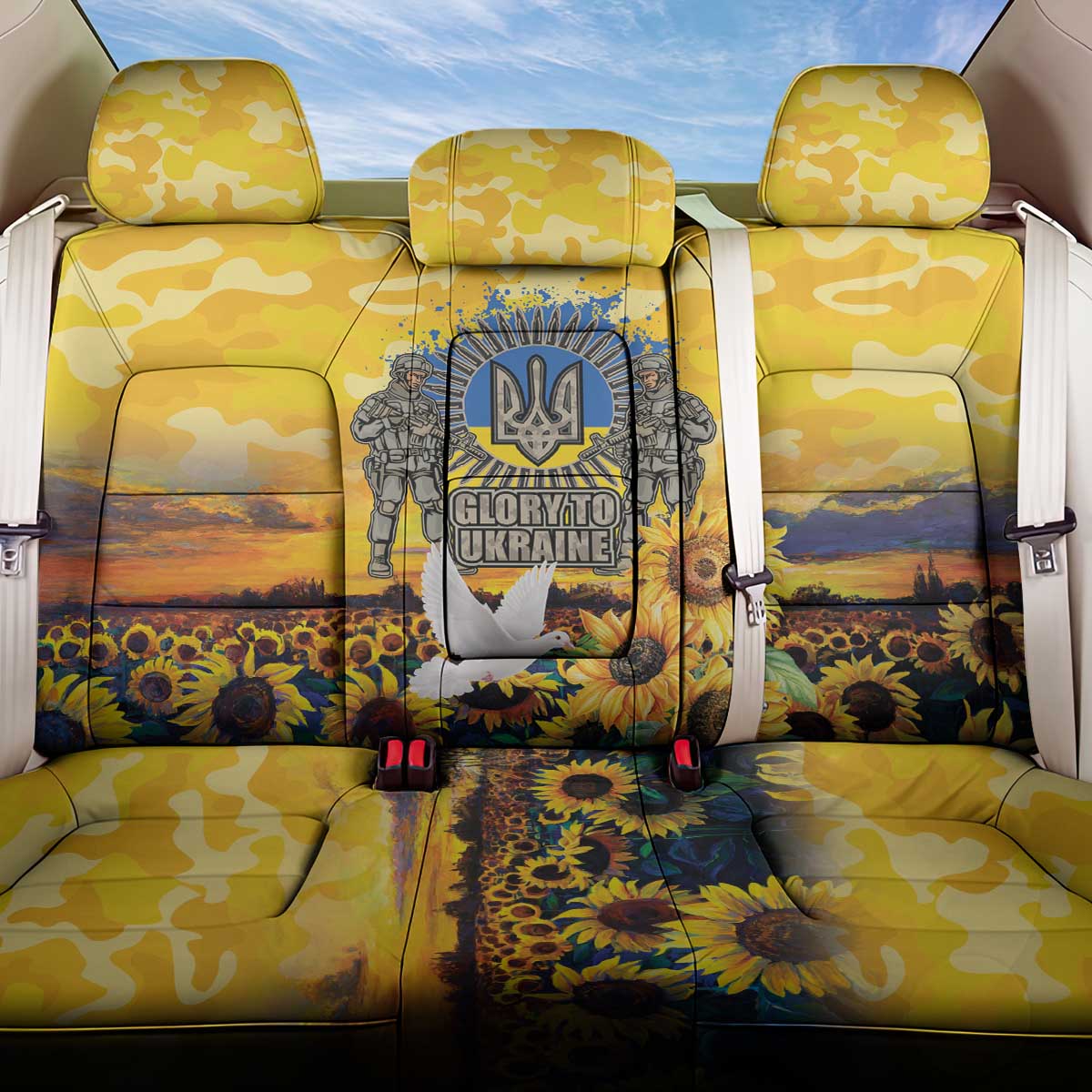 Glory to Ukraine Back Car Seat Cover Sunflower Field Modern Art