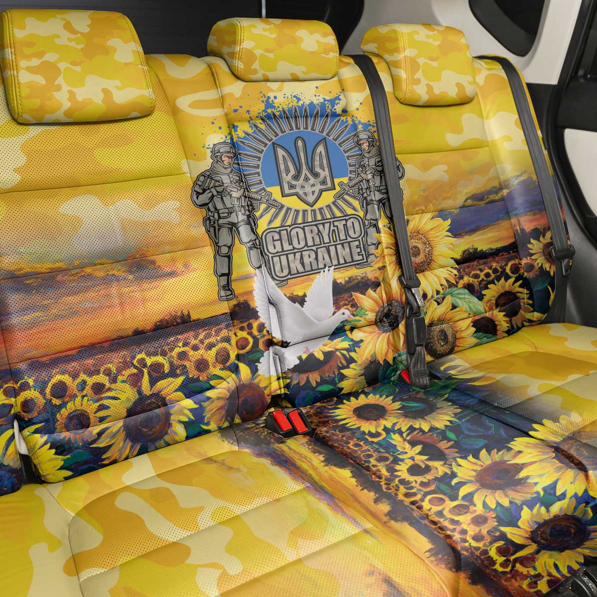 Glory to Ukraine Back Car Seat Cover Sunflower Field Modern Art