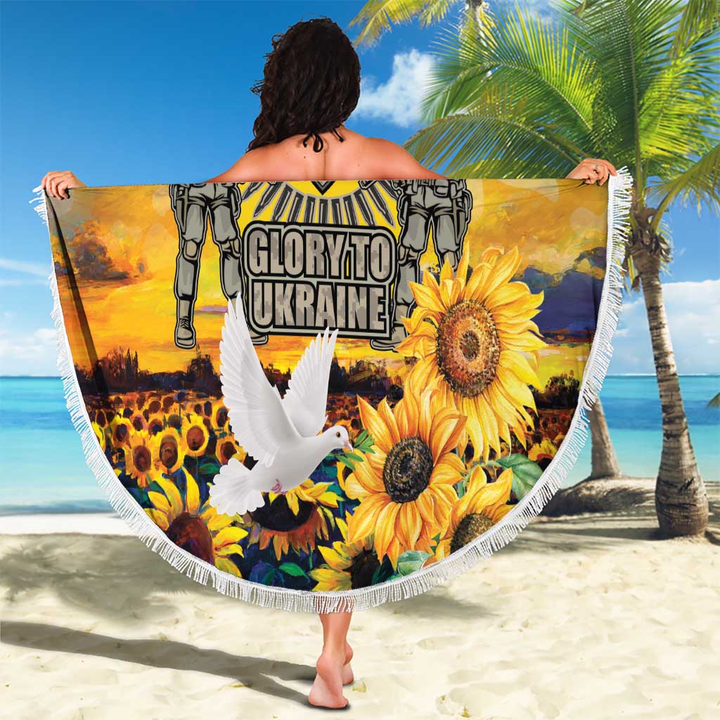 Glory to Ukraine Beach Blanket Sunflower Field Modern Art