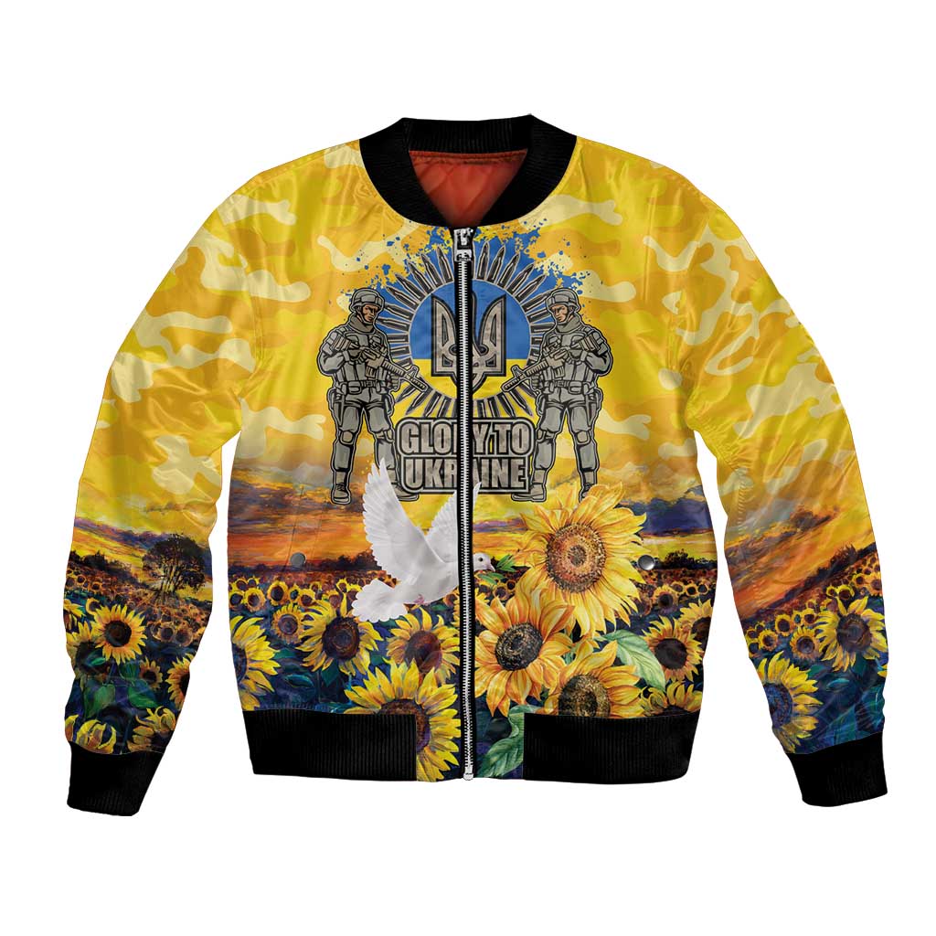 Glory to Ukraine Bomber Jacket Sunflower Field Modern Art