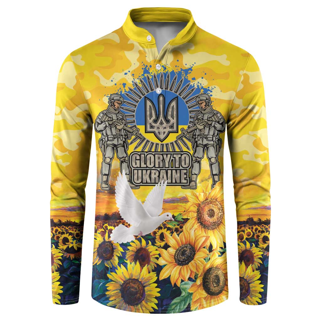 Glory to Ukraine Button Sweatshirt Sunflower Field Modern Art
