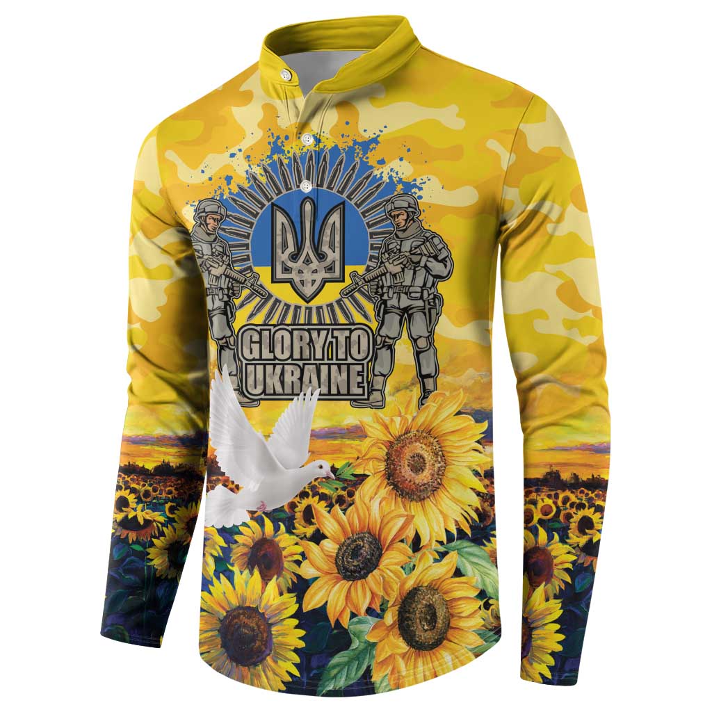 Glory to Ukraine Button Sweatshirt Sunflower Field Modern Art