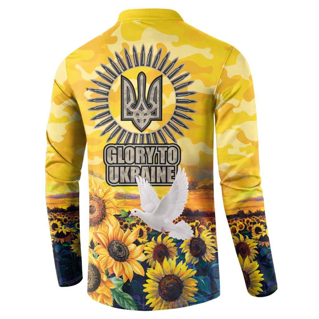 Glory to Ukraine Button Sweatshirt Sunflower Field Modern Art