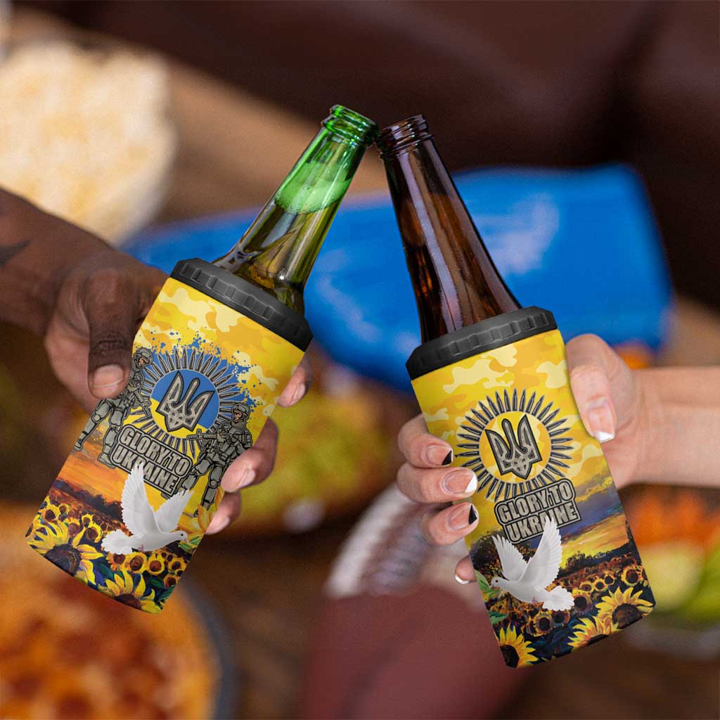 Glory to Ukraine 4 in 1 Can Cooler Tumbler Sunflower Field Modern Art