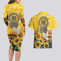 Glory to Ukraine Couples Matching Long Sleeve Bodycon Dress and Hawaiian Shirt Sunflower Field Modern Art