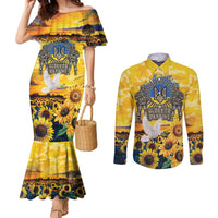 Glory to Ukraine Couples Matching Mermaid Dress and Long Sleeve Button Shirt Sunflower Field Modern Art