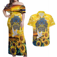 Glory to Ukraine Couples Matching Off Shoulder Maxi Dress and Hawaiian Shirt Sunflower Field Modern Art