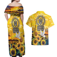 Glory to Ukraine Couples Matching Off Shoulder Maxi Dress and Hawaiian Shirt Sunflower Field Modern Art