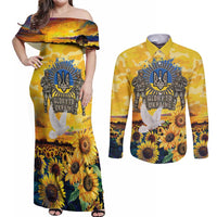 Glory to Ukraine Couples Matching Off Shoulder Maxi Dress and Long Sleeve Button Shirt Sunflower Field Modern Art